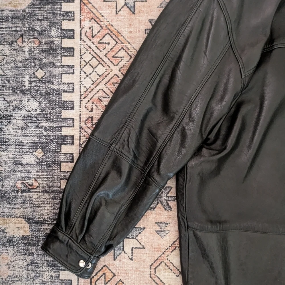 90s Grunge Oversized Style Black Leather Jacket Coat Large Mens Size 38